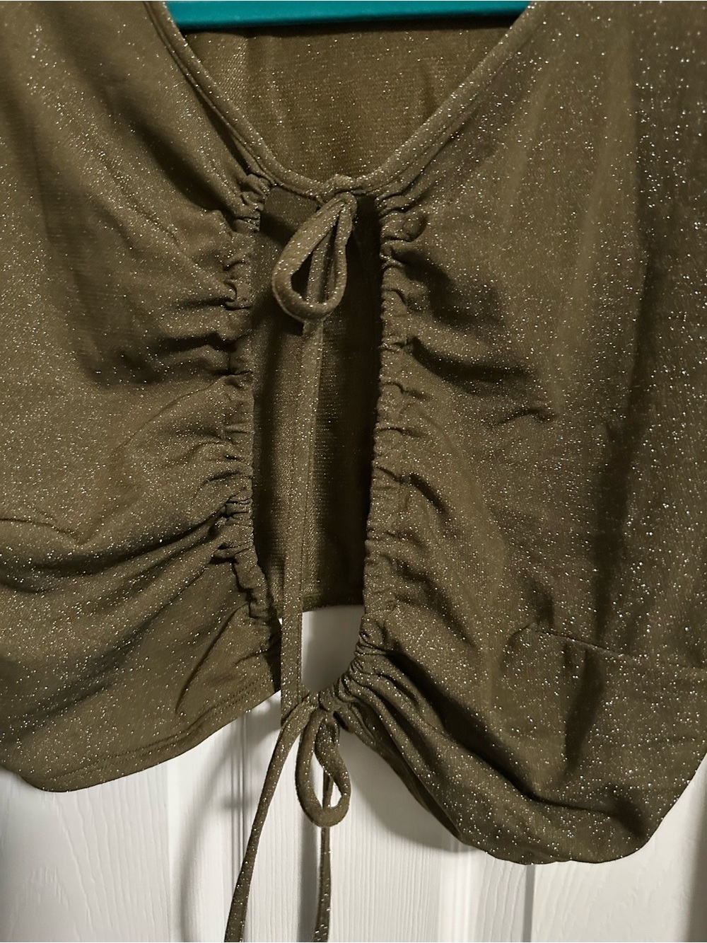 Savage X Fenty Olive Green Lace-Up Long Sleeve Crop Top & Shorts Set - Picture 5 of 12